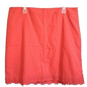 Talbots Women's 16 Side Zip Melon Orange Lace Trimmed Skirt 21" Long